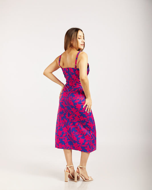 Vestido Florencia Estampado Azul/Fucsia